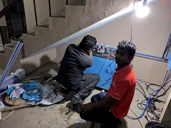 HLA crew at work: control panel and wiring
