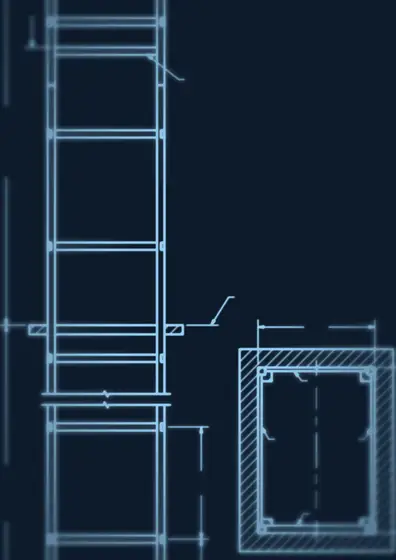 Part of an HLA design drawing, softened and with all dimensions removed